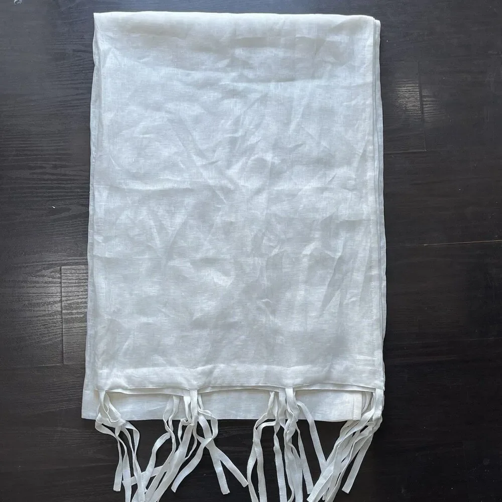 Pottery Barn Kids Sheer Panels (2) Ivory Tie Top 100% Linen Curtains 44